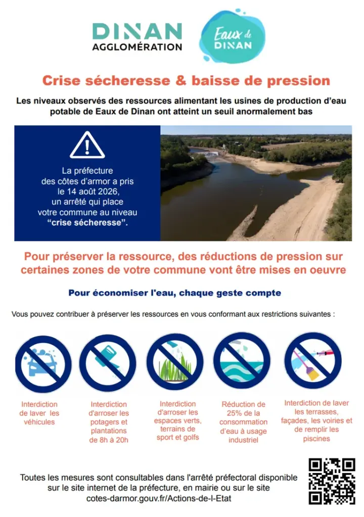 À Dinan, l'eau potable sous pression : quelles communes et quelles interdictions
